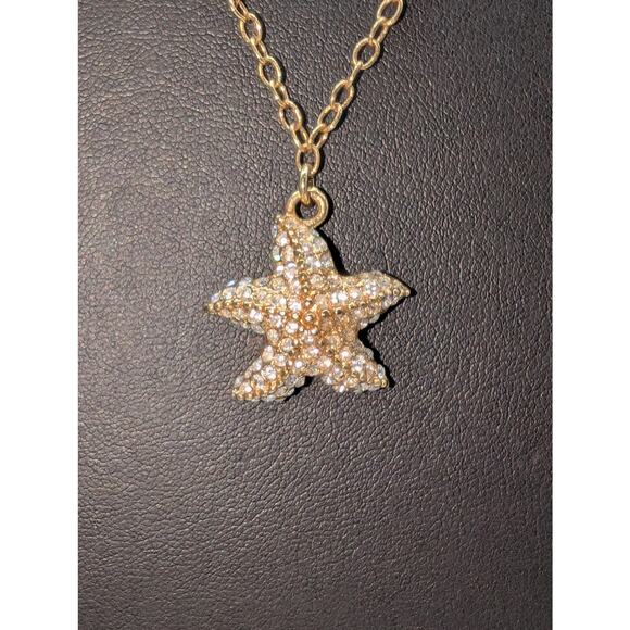 J. Crew Gold Tone CZ Starfish Pendant 24" Necklace - Picture 7 of 8